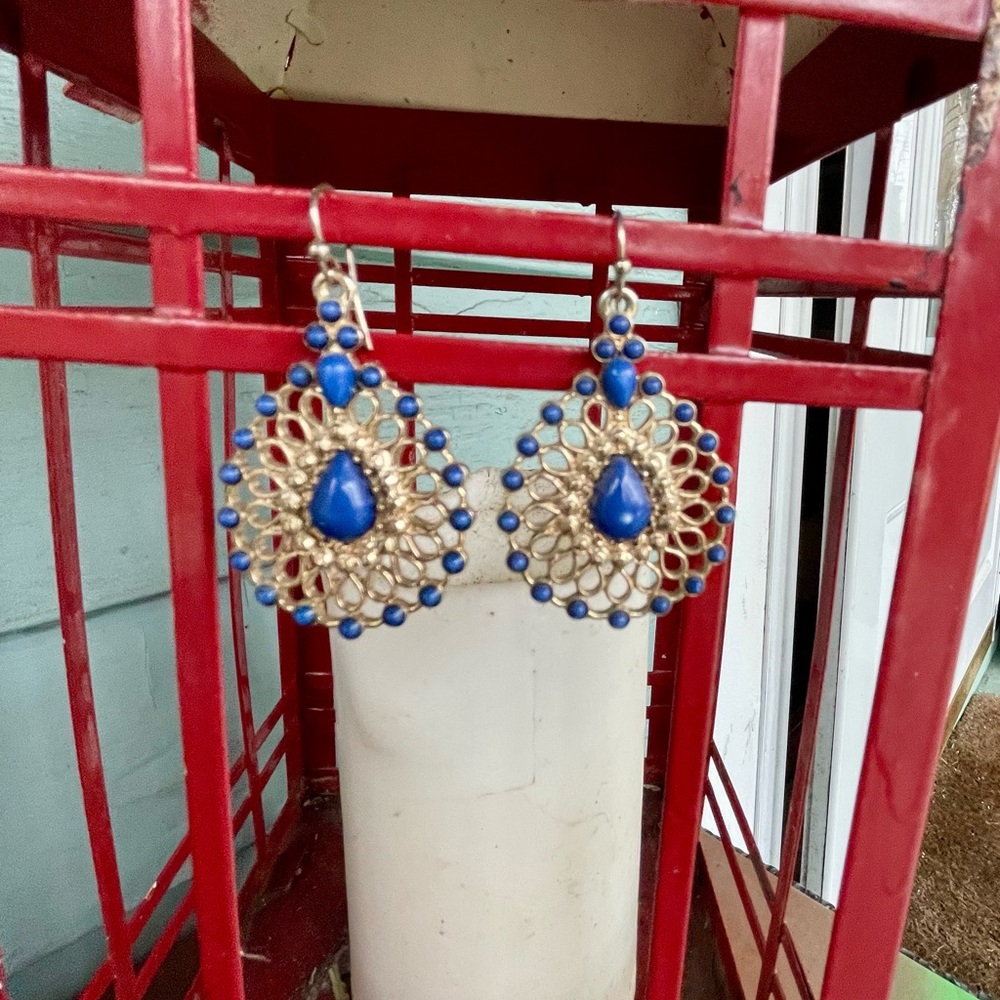 Vintage Lapis Lazuli Gold Drop Earrings - Picture 4 of 5